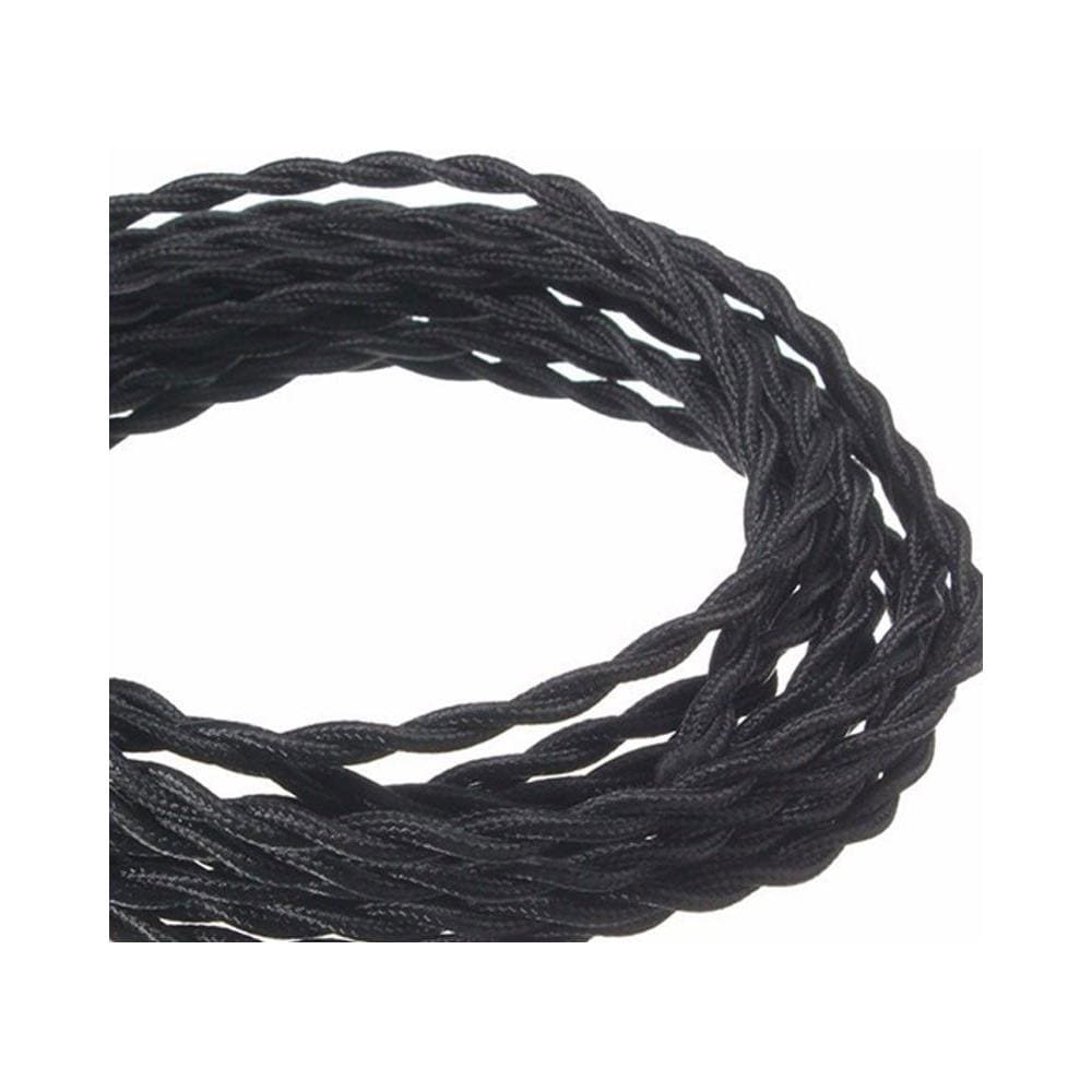 Cavo Elettrico Tondo Tessuto Effetto Intrecciato Nero 6,2 Mm 2x0,75 - Foto 1