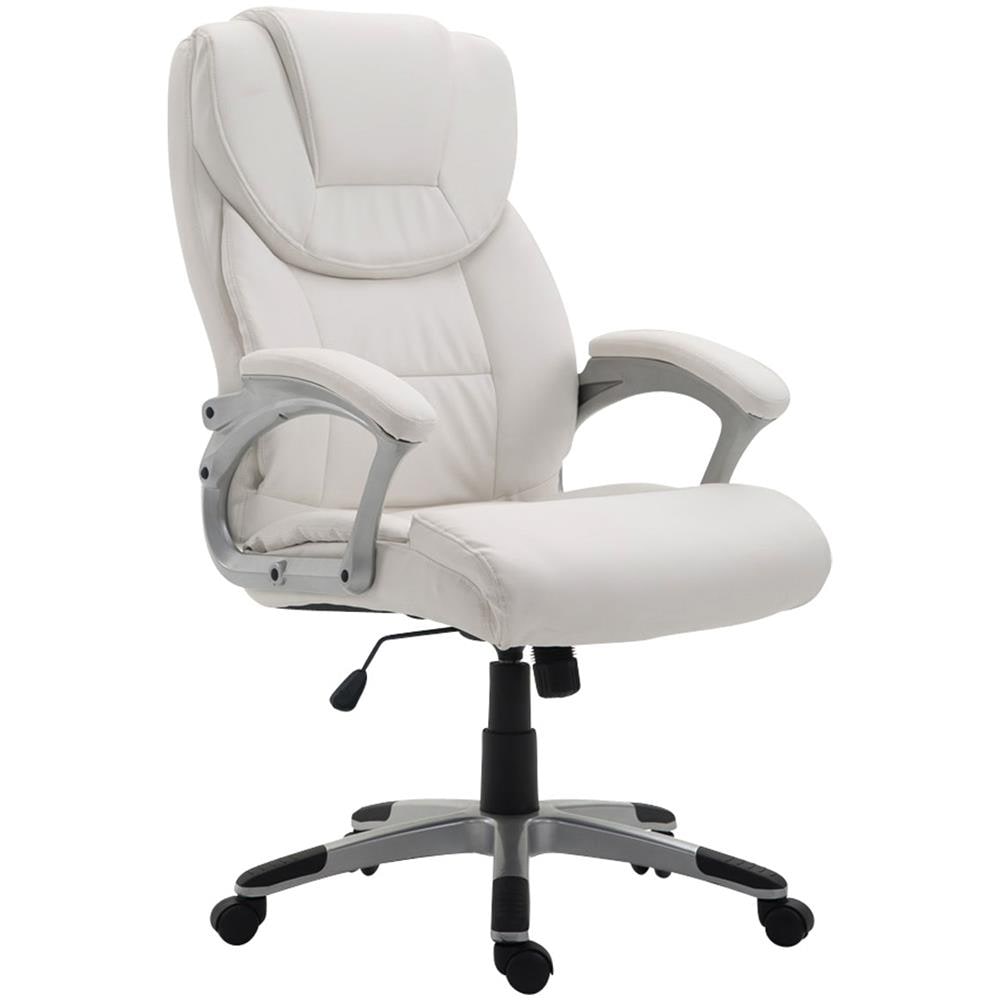 Sedia da Ufficio XL Texas V2, in Similpelle, Sedia presidenziale, meccanismo di Oscillazione, Super Imbottita, Max capacità di carico 180 kg, Girevole, con braccioli, Alto Schienale Bianco - Foto 1