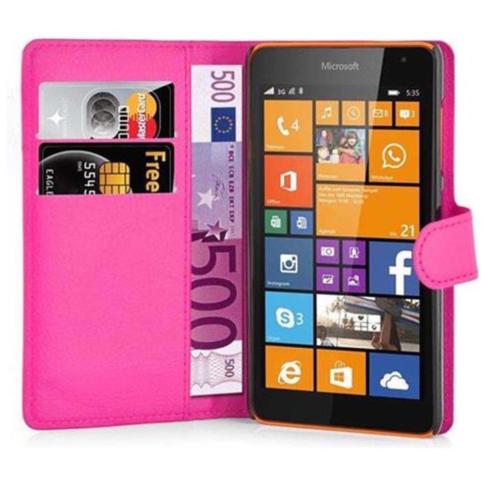 Custodia Compatibile Con Nokia Lumia 535 In Rosa Vivo - Coperchio Protettiva Con Chiusura Magnetica, Funzione Stand E Tasca Per Le Carte - Foto 2