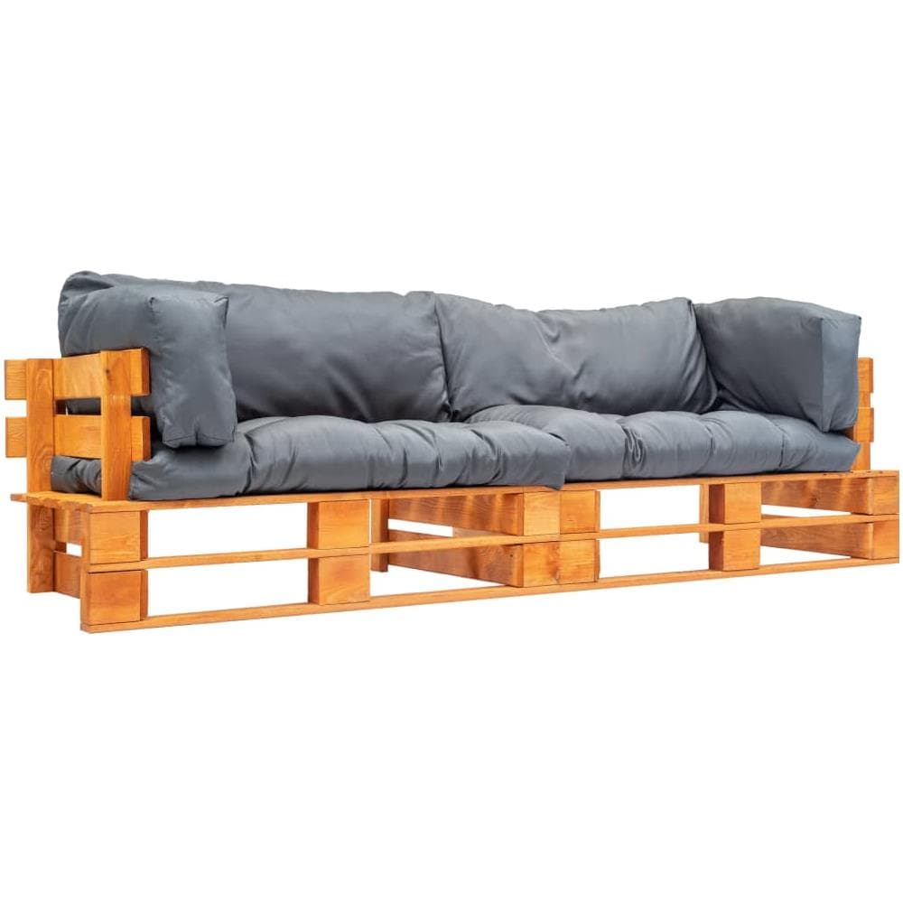 Divani Da Giardino Su Pallet 2 Pz Cuscini Grigi In Legno Pino - Foto 1