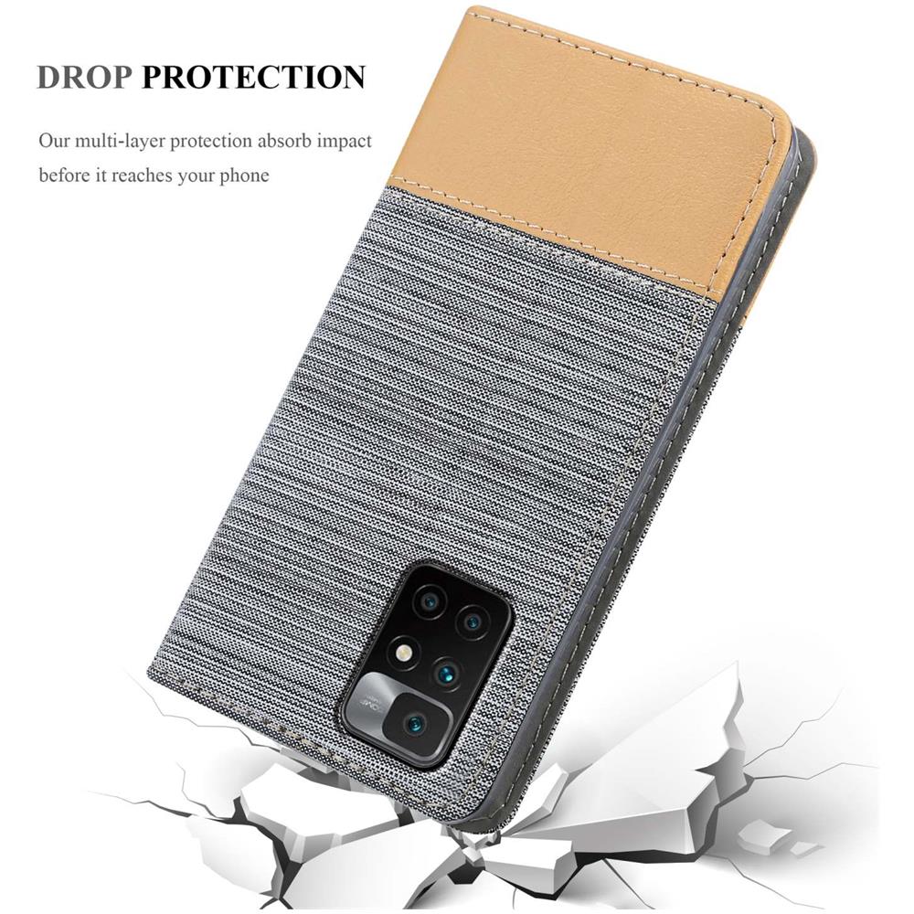 Custodia Compatibile Con Xiaomi Redmi 10 / Redmi Note 11 4g In Grigio Chiaro Marrone - Coperchio Protettiva Con Chiusura Magnetica, Funzione Stand E Tasca Per Le Carte - Foto 8
