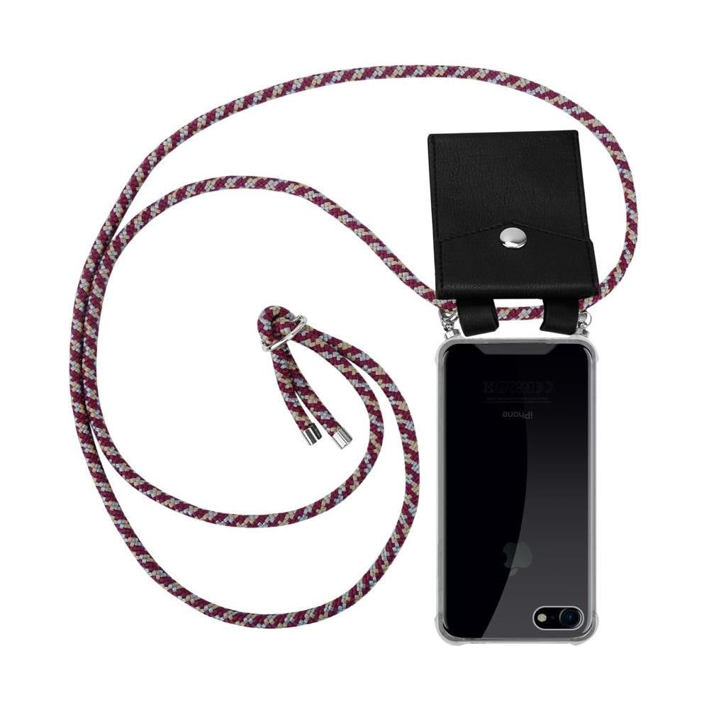 Catena Di Telefoni Cellulari Compatibile Con Apple Iphone 7 / 7s / 8 / Se 2020 In Rosso Giallo Bianco - Coperchio Protettivo In Silicone Con Anelli D'argento, Cinturino In Corda E Custodia Staccabile - Foto 1