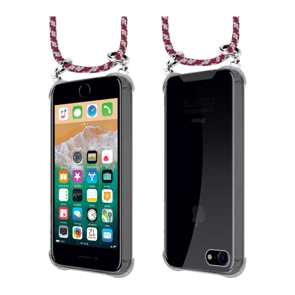 Catena Di Telefoni Cellulari Compatibile Con Apple Iphone 7 / 7s / 8 / Se 2020 In Rosso Giallo Bianco - Coperchio Protettivo In Silicone Con Anelli D'argento, Cinturino In Corda E Custodia Staccabile - Foto 8