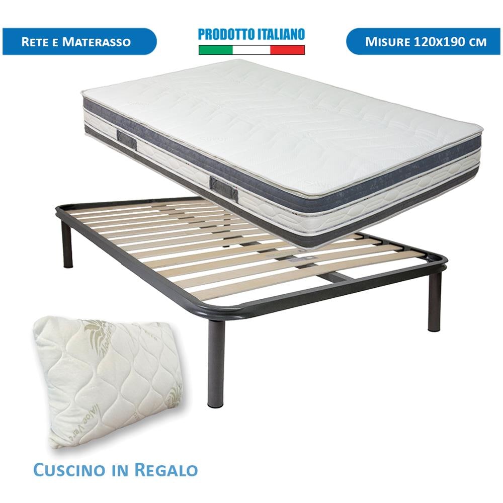 Kit Rete E Materasso Memory Malaga Piazza E Mezza 120x190, Alto 25cm Sfoderabile Con Ioni D'argento, Rete Ortopedica E Cuscino Memory Incluso - Foto 1