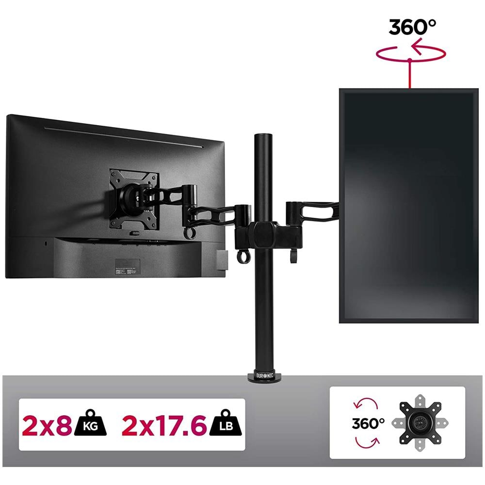 Dm352 Doppio Supporto 2 Monitor Da Scrivania Con Morsetto - Braccio Monitor Da Tavolo In Alluminio - Altezza Regolabile E Orientabile - Compatibilità Universale Con Schermi Tv Monitor Con Vesa 100*100 - Foto 2