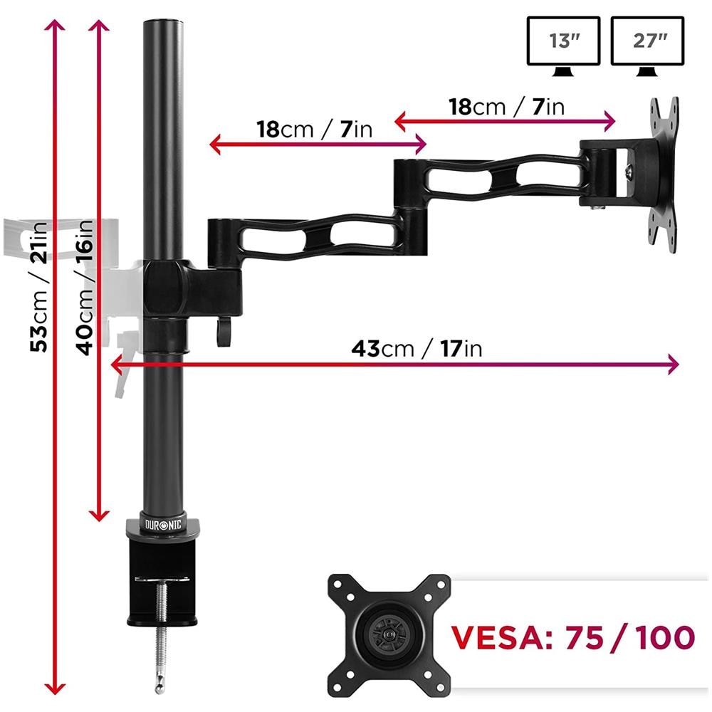 Dm352 Doppio Supporto 2 Monitor Da Scrivania Con Morsetto - Braccio Monitor Da Tavolo In Alluminio - Altezza Regolabile E Orientabile - Compatibilità Universale Con Schermi Tv Monitor Con Vesa 100*100 - Foto 6