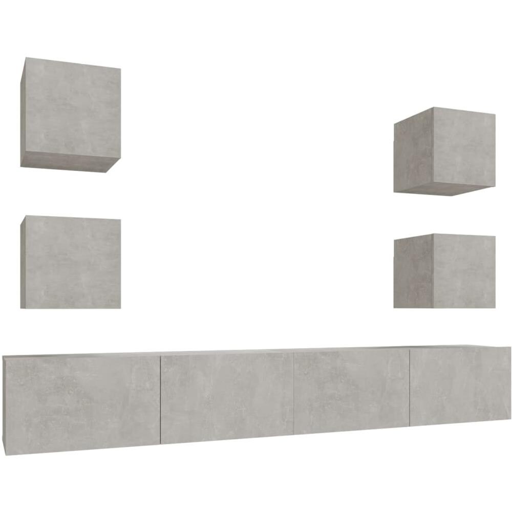 Set Di Mobili Porta Tv 6 Pz Grigio Cemento In Legno Multistrato - Foto 2