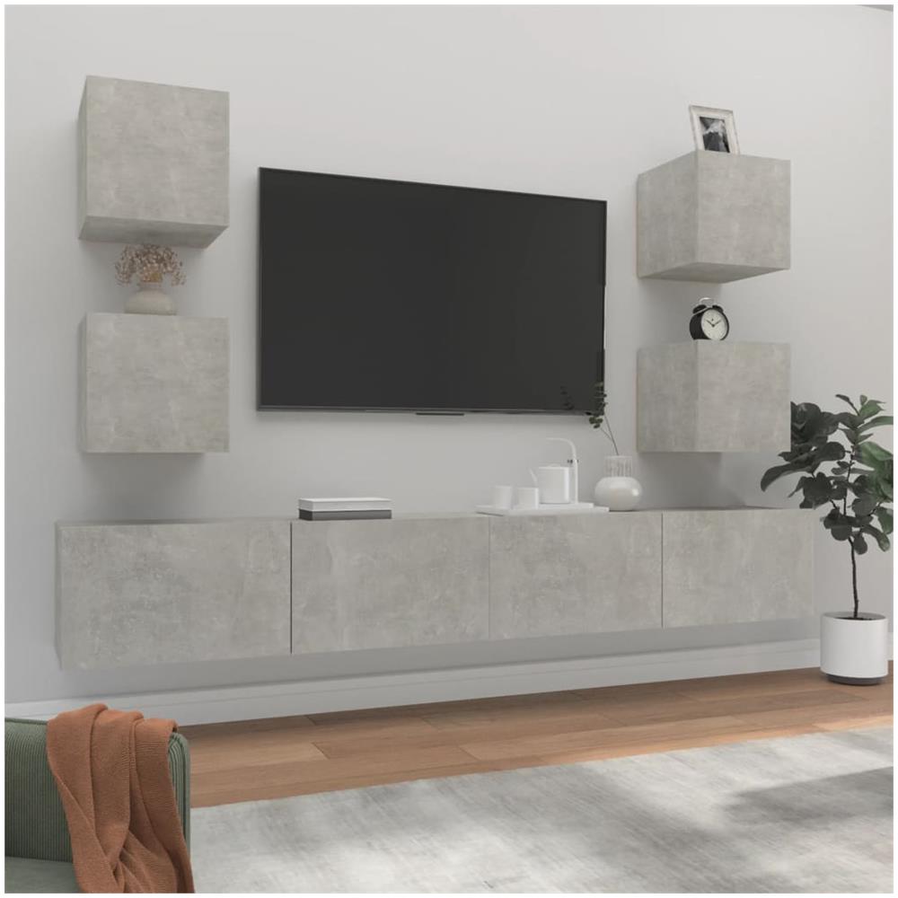 Set Di Mobili Porta Tv 6 Pz Grigio Cemento In Legno Multistrato - Foto 1