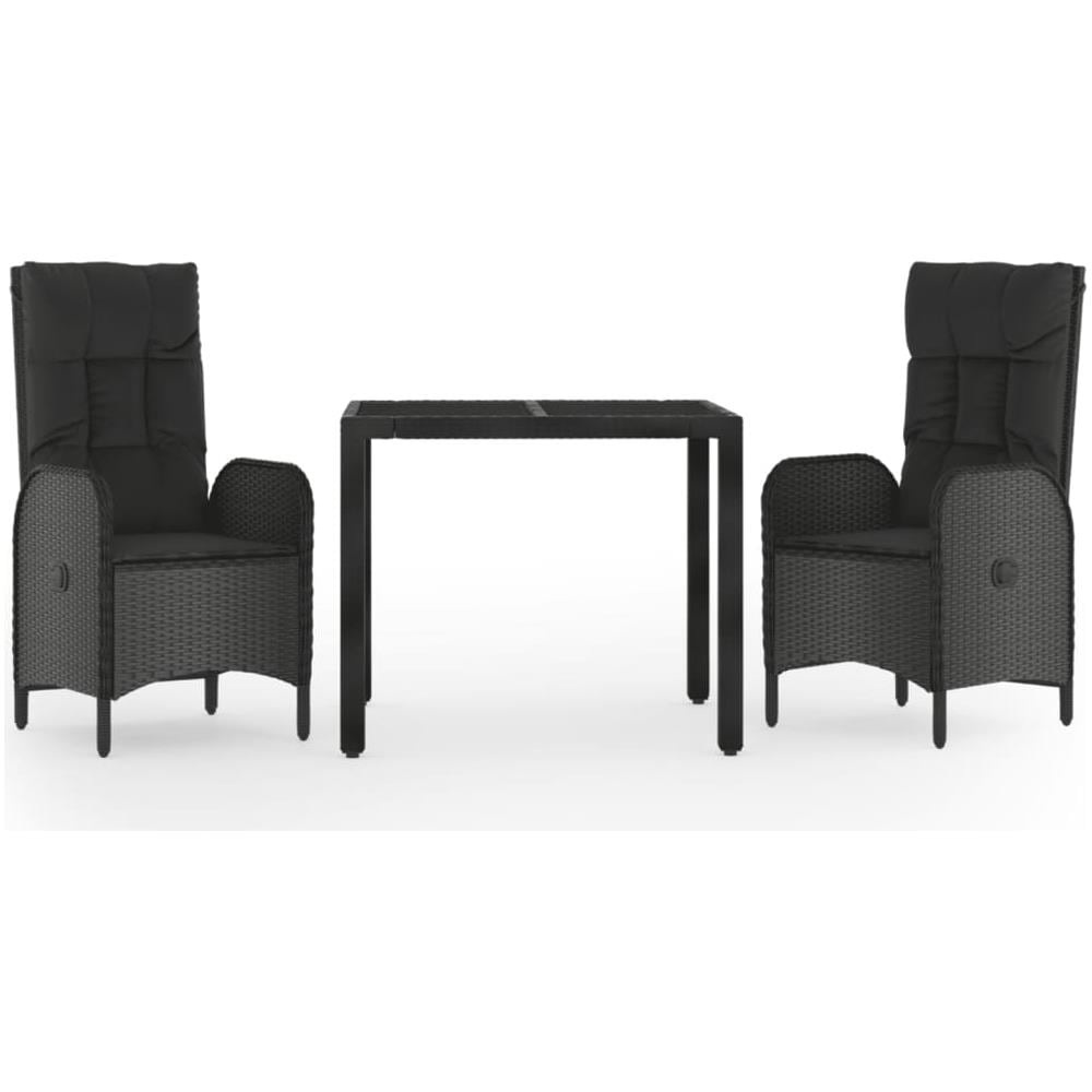 Set Da Pranzo Da Giardino 3 Pz Con Cuscini Nero In Polyrattan - Foto 2