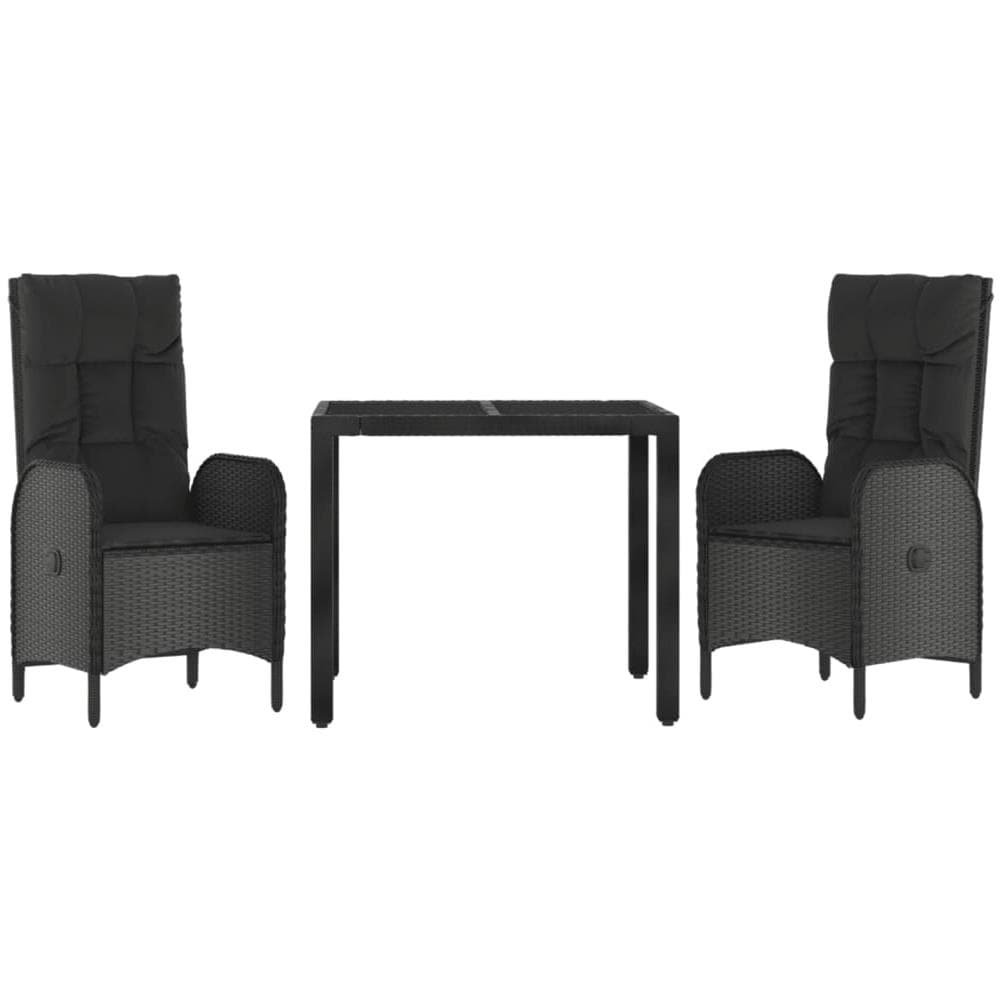 Set Da Pranzo Da Giardino 3 Pz Con Cuscini Nero In Polyrattan - Foto 3