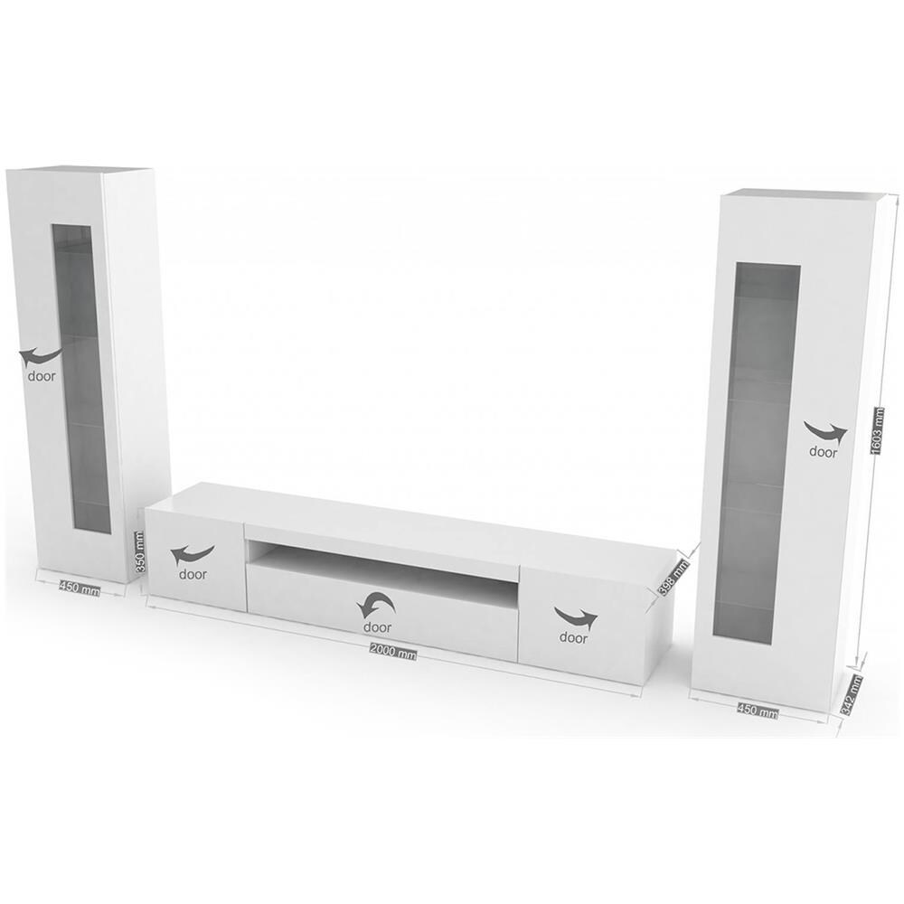 Parete Attrezzata Enzo, Set Salotto Porta Tv, Mobile Soggiorno Multiuso, 100% Made In Italy, Cm 290x40h162, Bianco Lucido - Foto 3