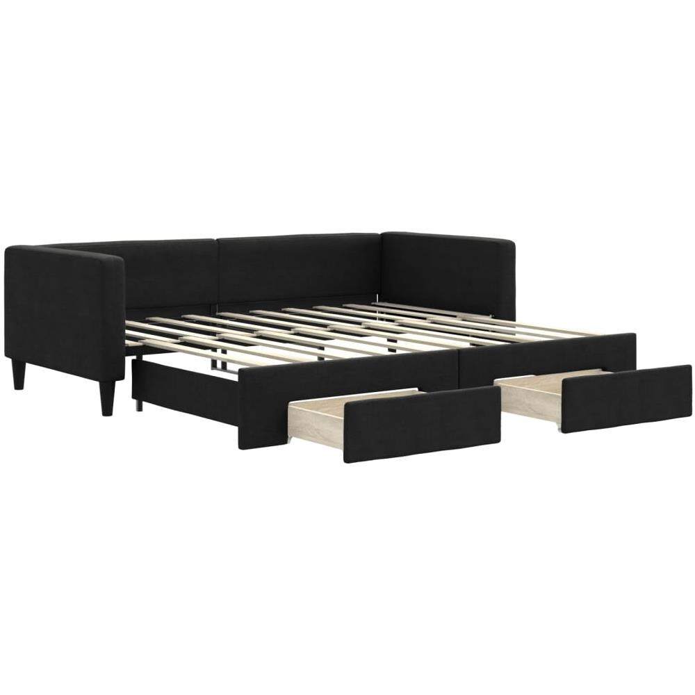 Divano Letto Estraibile Con Cassetti Nero 90x190 Cm In Tessuto - Foto 1
