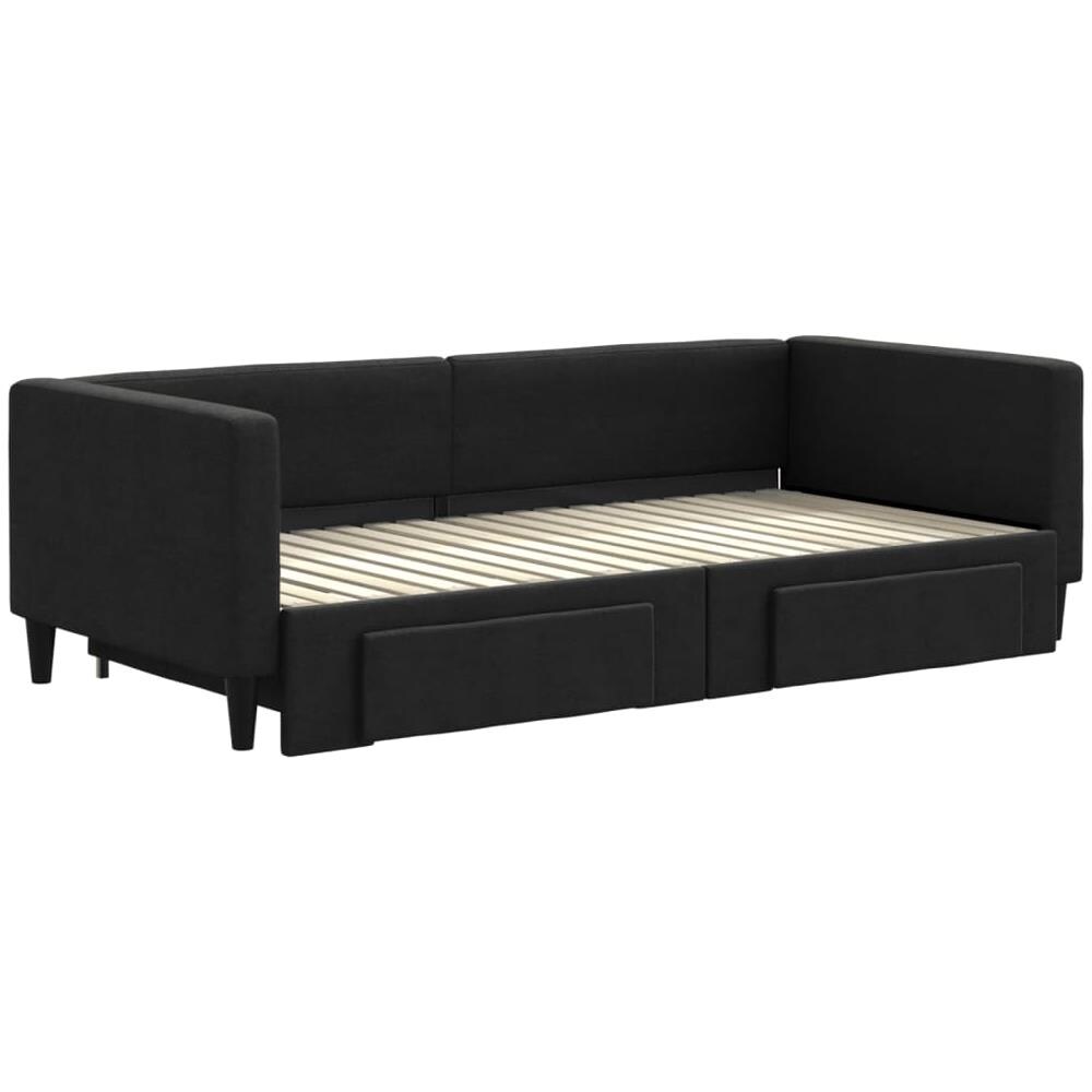 Divano Letto Estraibile Con Cassetti Nero 90x190 Cm In Tessuto - Foto 2