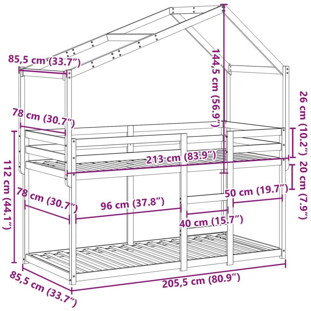 Letto a Castello con Tetto Bianco 80x200 cm Legno Massello Pino - Foto 10