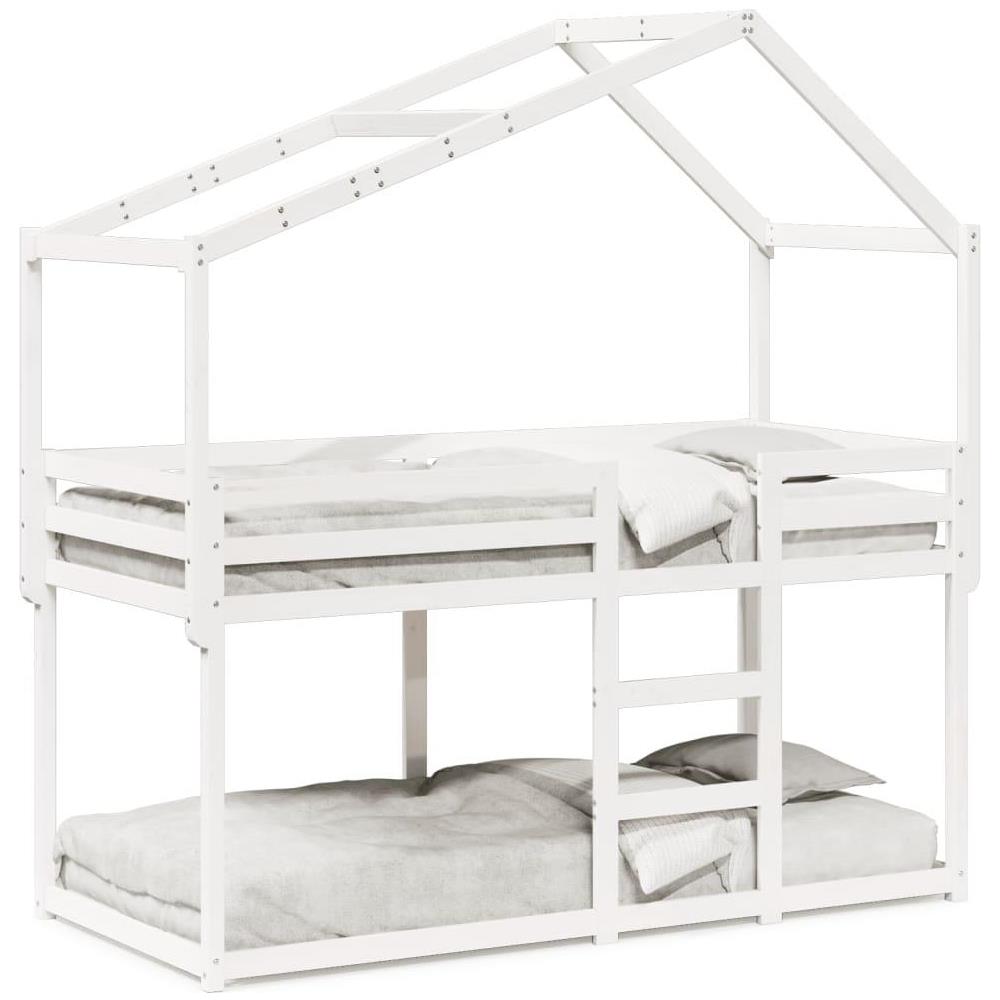 Letto a Castello con Tetto Bianco 80x200 cm Legno Massello Pino - Foto 1