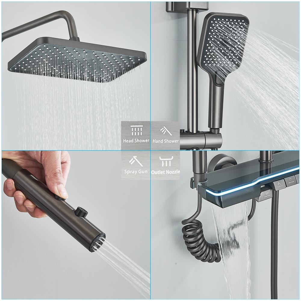 Colonna doccia, Blackswan, tipo M279, modello grigio antracite, 4 vie, display LCD e illuminazione LED, doccia a pressione e bocca nascosta, misura 111 cm - Foto 4