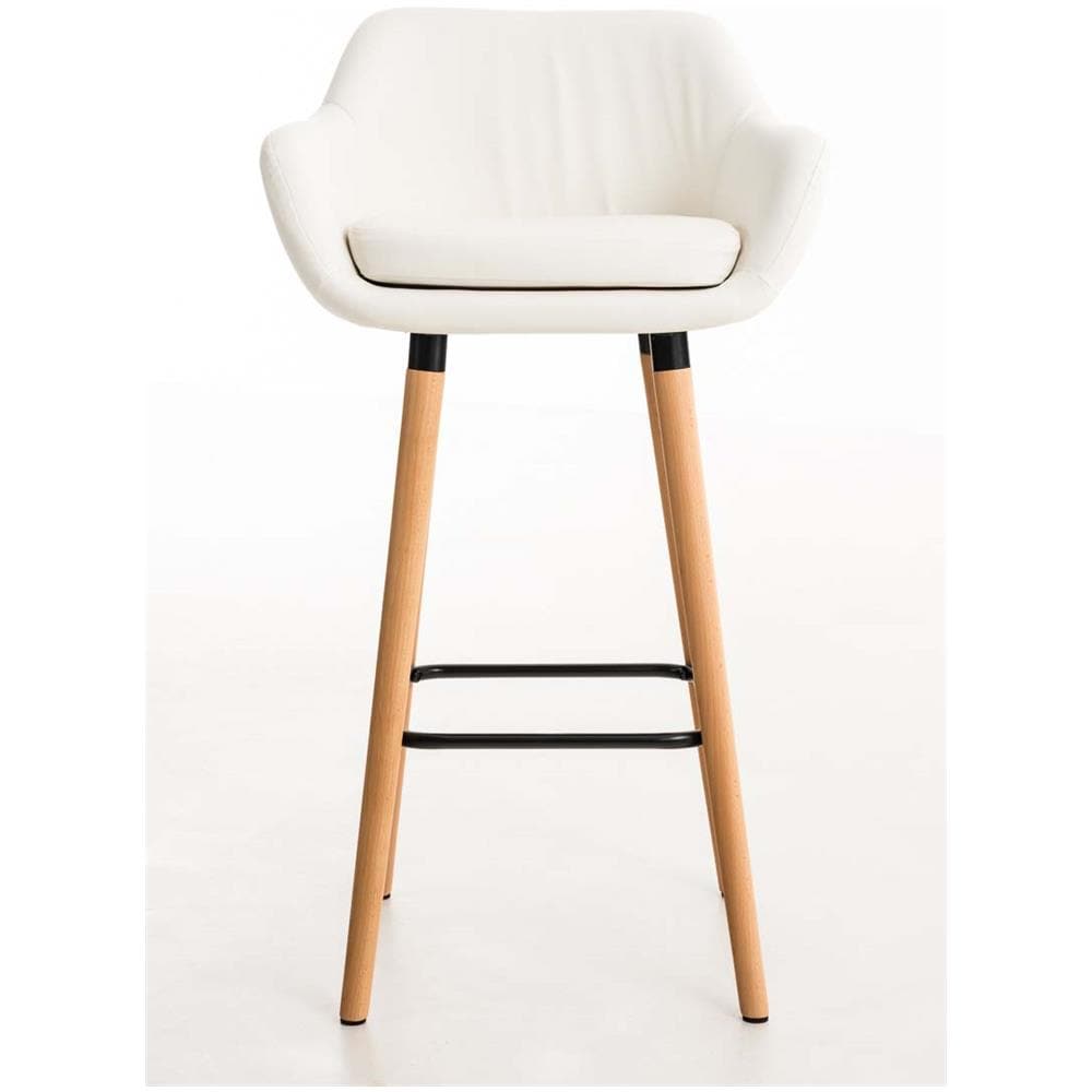 Set 2 Sgabelli Bar Grant in Similpelle e Legno di Faggio Seduta Rimovibile - Coppia Sgabelli Alti Cucina con Schienale e Braccioli, H 79 Bianco - Foto 2