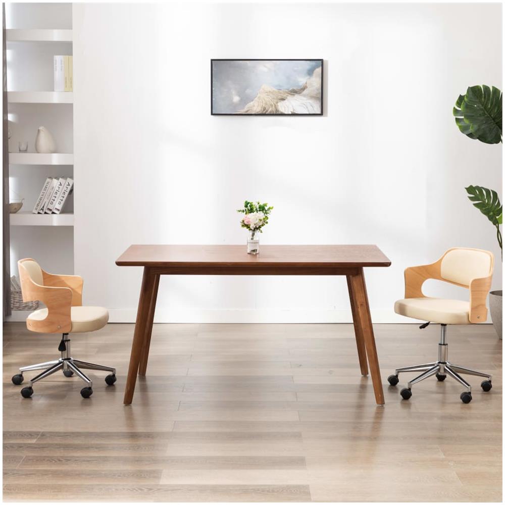 Sedia Da Pranzo Girevole Crema In Legno Ricurvo E Similpelle - Foto 1