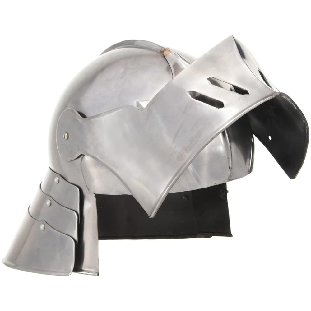 Elmo Da Cavaliere Medievale Antico Larp In Acciaio Argento - Foto 3