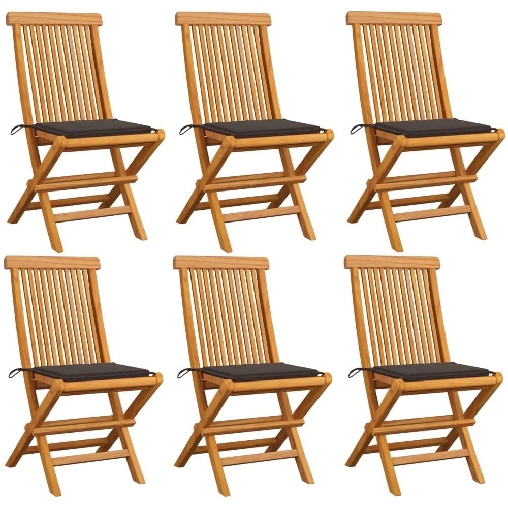 Sedie Da Giardino Cuscini Grigio Talpa 6 Pz In Massello Di Teak - Foto 1