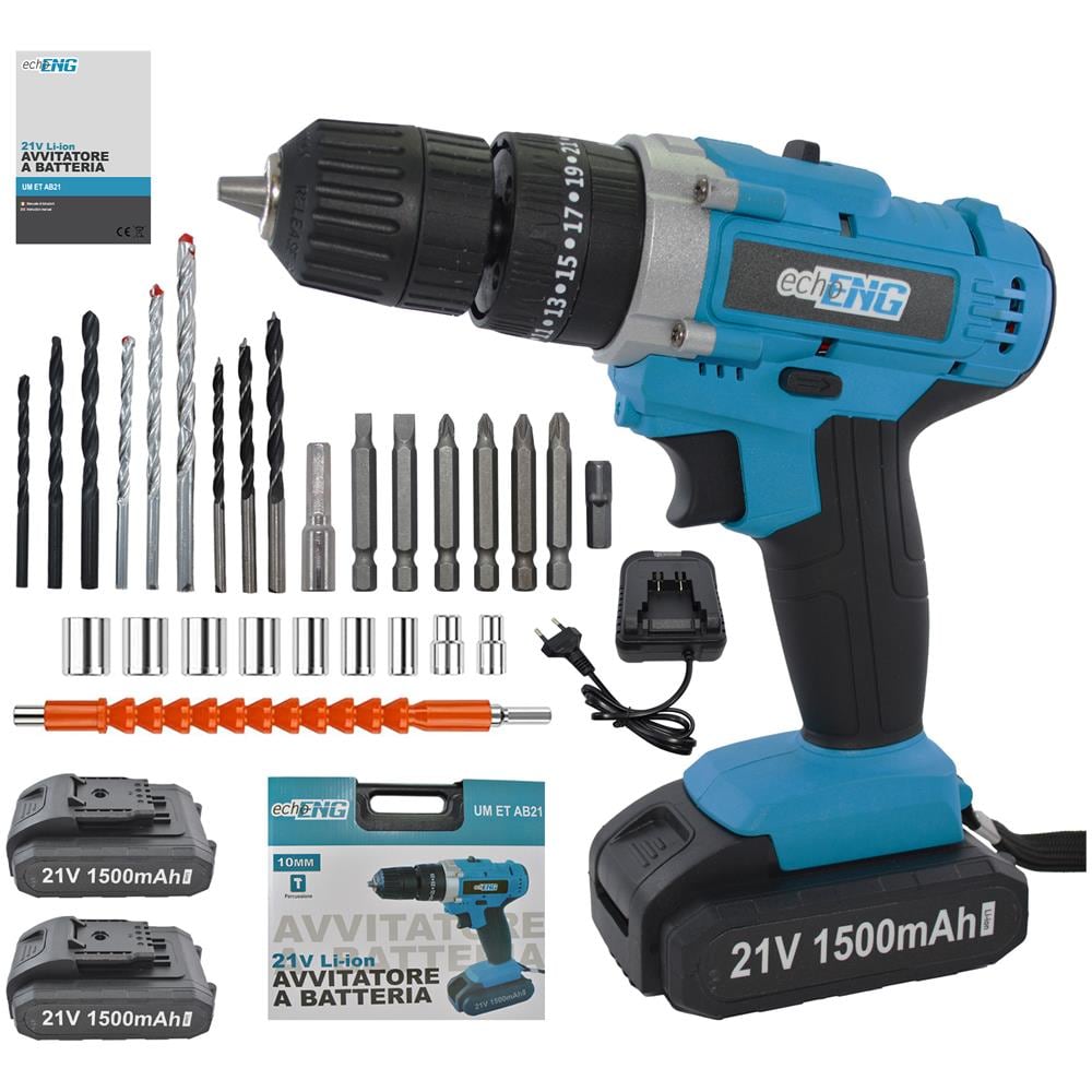 Trapano avvitatore foratura a percussione 21V valigetta 24 accessori 2 batterie - Foto 1