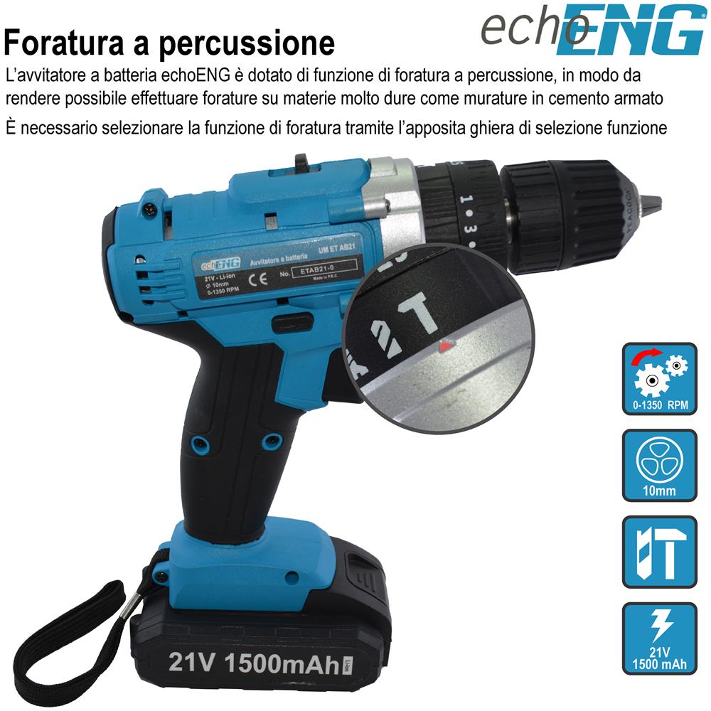 Trapano avvitatore foratura a percussione 21V valigetta 24 accessori 2 batterie - Foto 2
