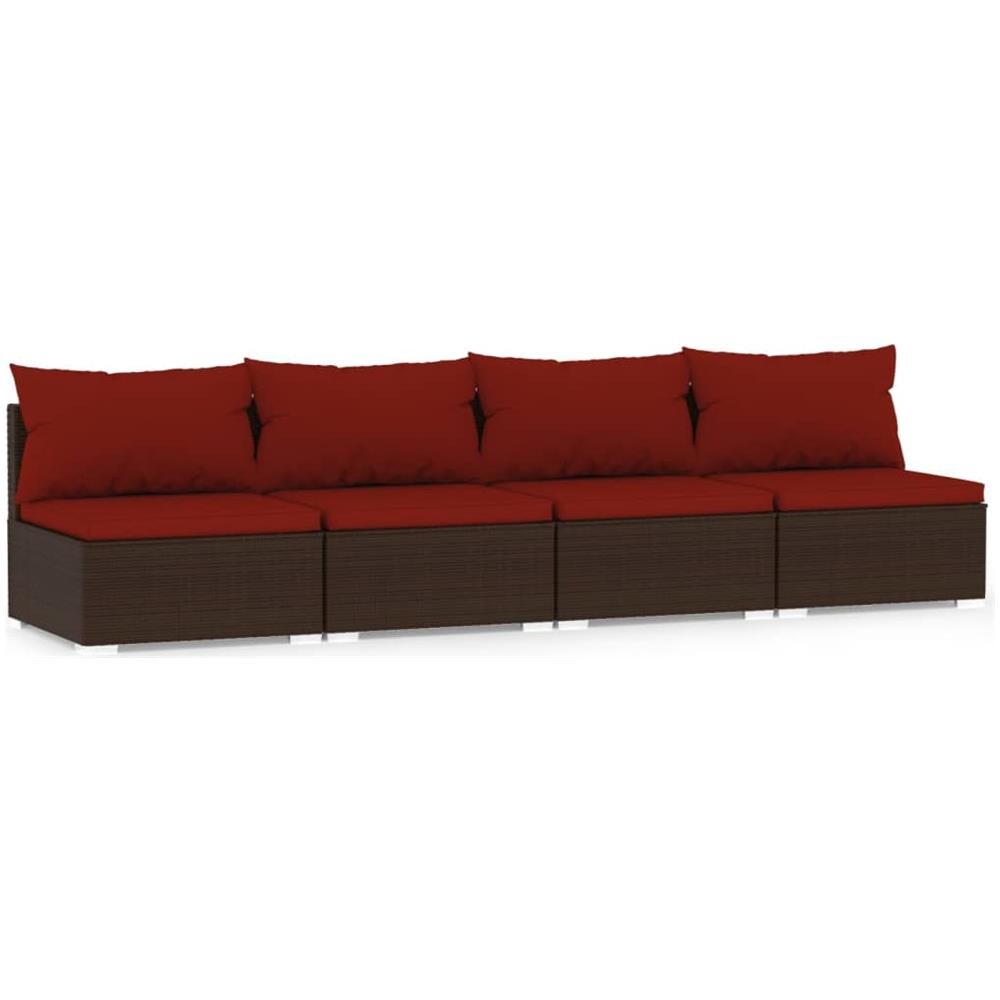 Divano A 4 Posti Con Cuscini In Polyrattan Marrone - Foto 1