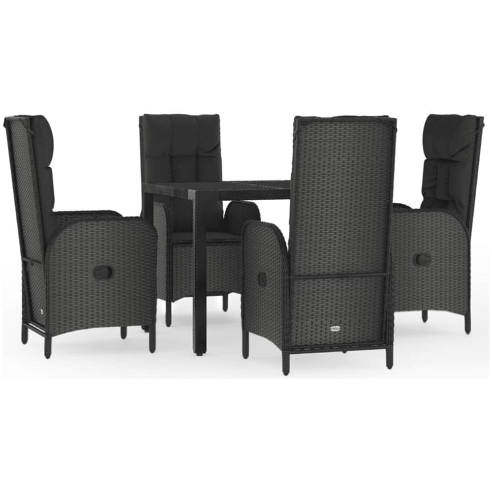 Set Da Pranzo Da Giardino 5 Pz Nero Con Cuscini In Polyrattan - Foto 2