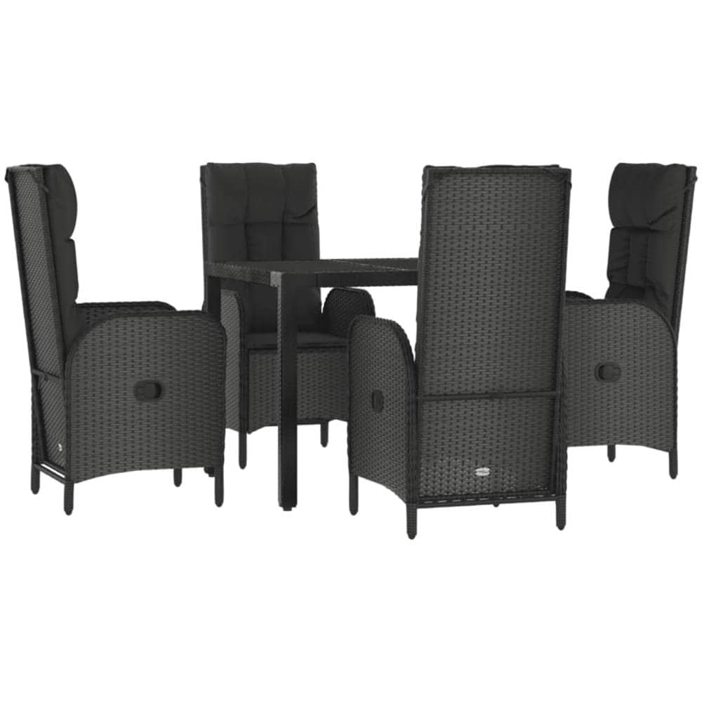 Set Da Pranzo Da Giardino 5 Pz Nero Con Cuscini In Polyrattan - Foto 3