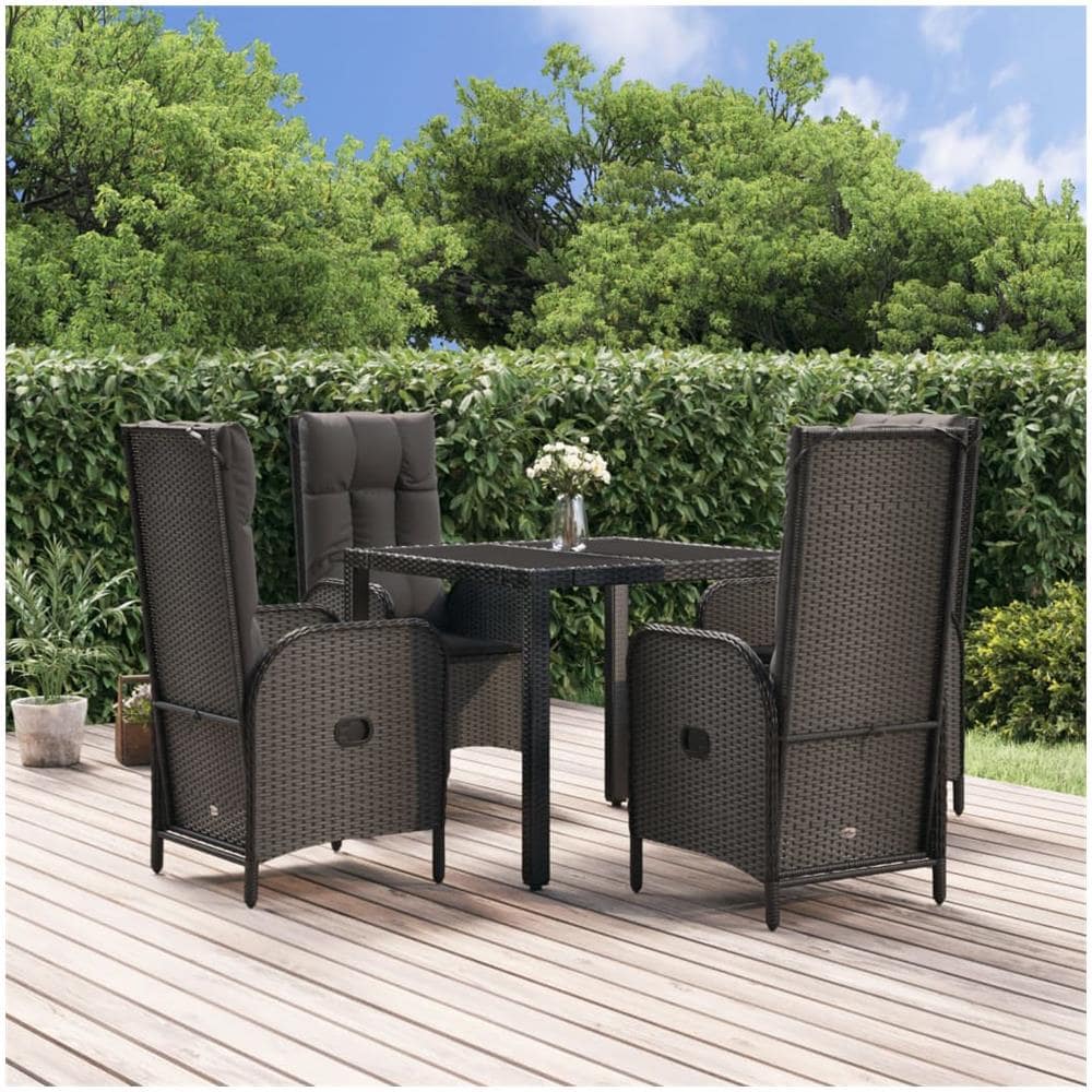 Set Da Pranzo Da Giardino 5 Pz Nero Con Cuscini In Polyrattan - Foto 1