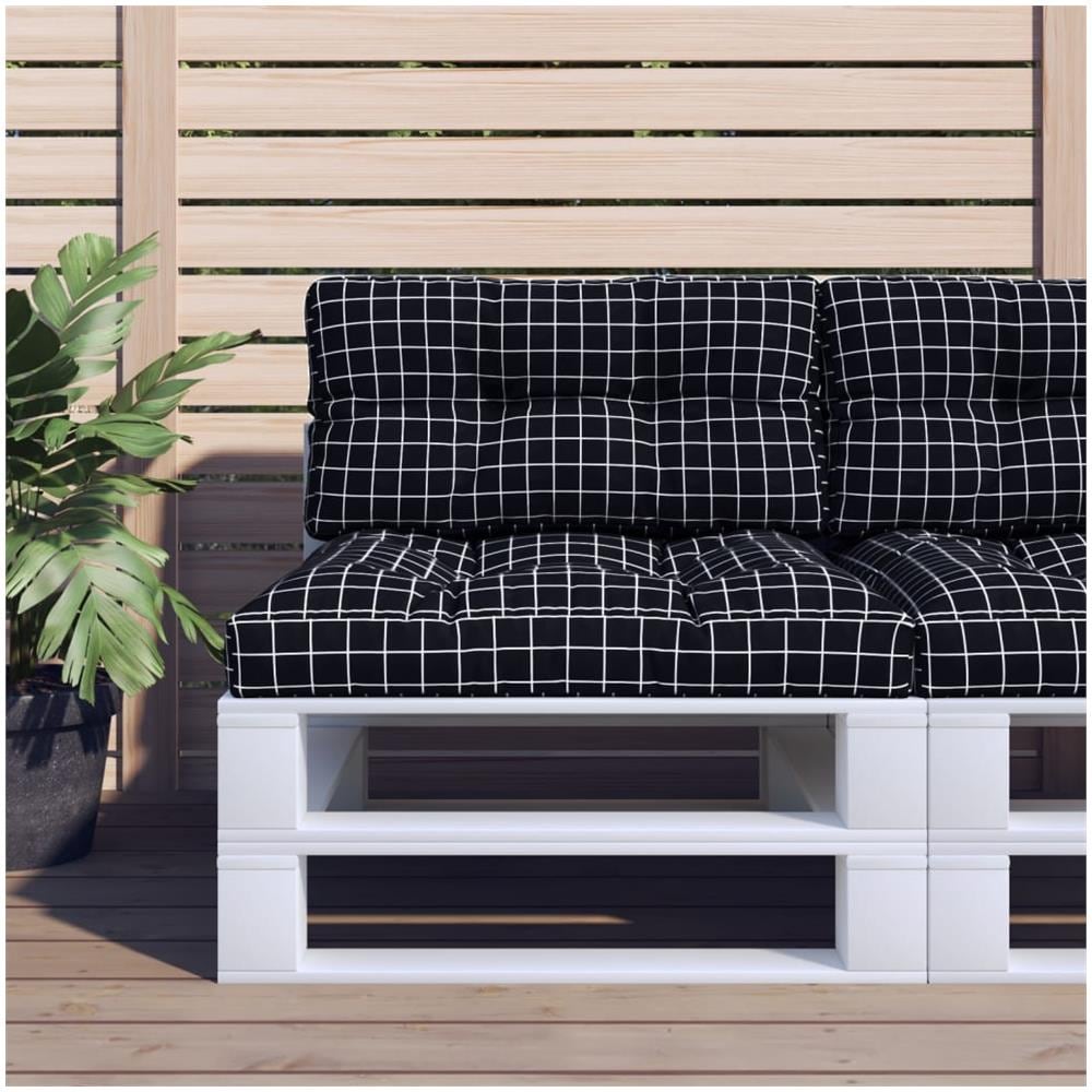 Cuscino Per Pallet Motivo A Quadri Nero 70x40x12 Cm In Tessuto - Foto 1