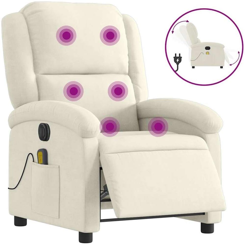 Poltrona Massaggiante Reclinabile Elettrica Crema Velluto - Foto 1