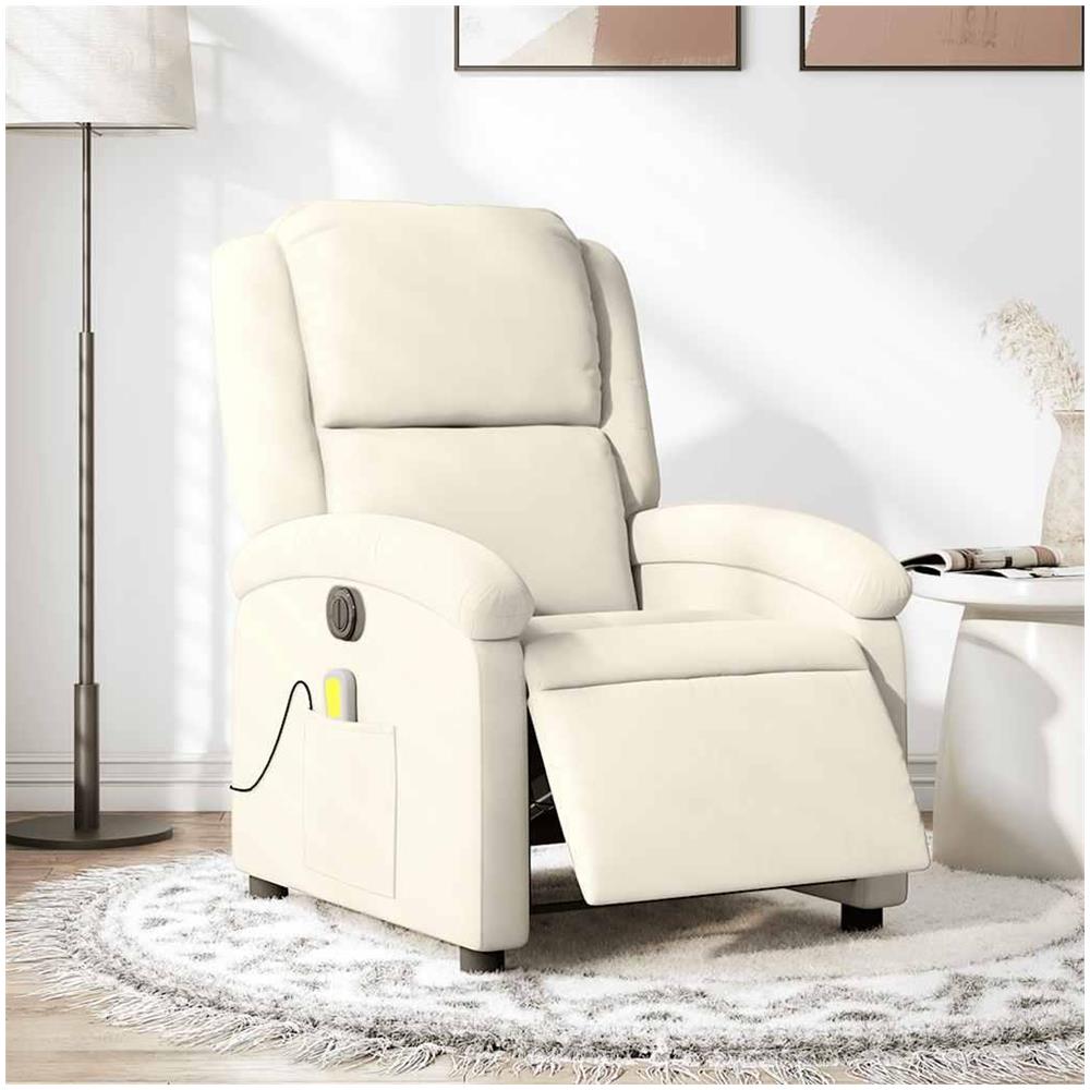 Poltrona Massaggiante Reclinabile Elettrica Crema Velluto - Foto 2