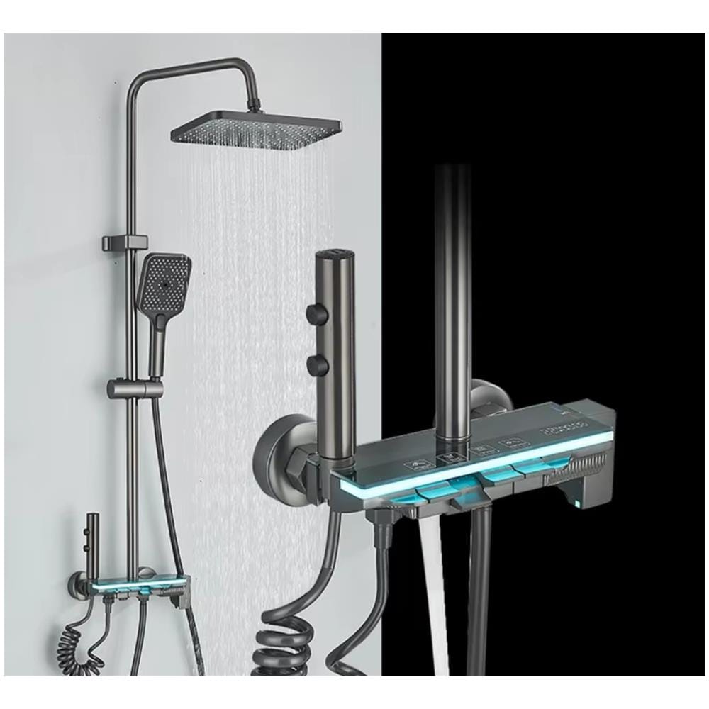 Colonna doccia, Blackswan, tipo M278, modello grigio antracite, 4 vie, display LCD, soffione a pressione e tubo nascosto, misura 111 cm - Foto 2