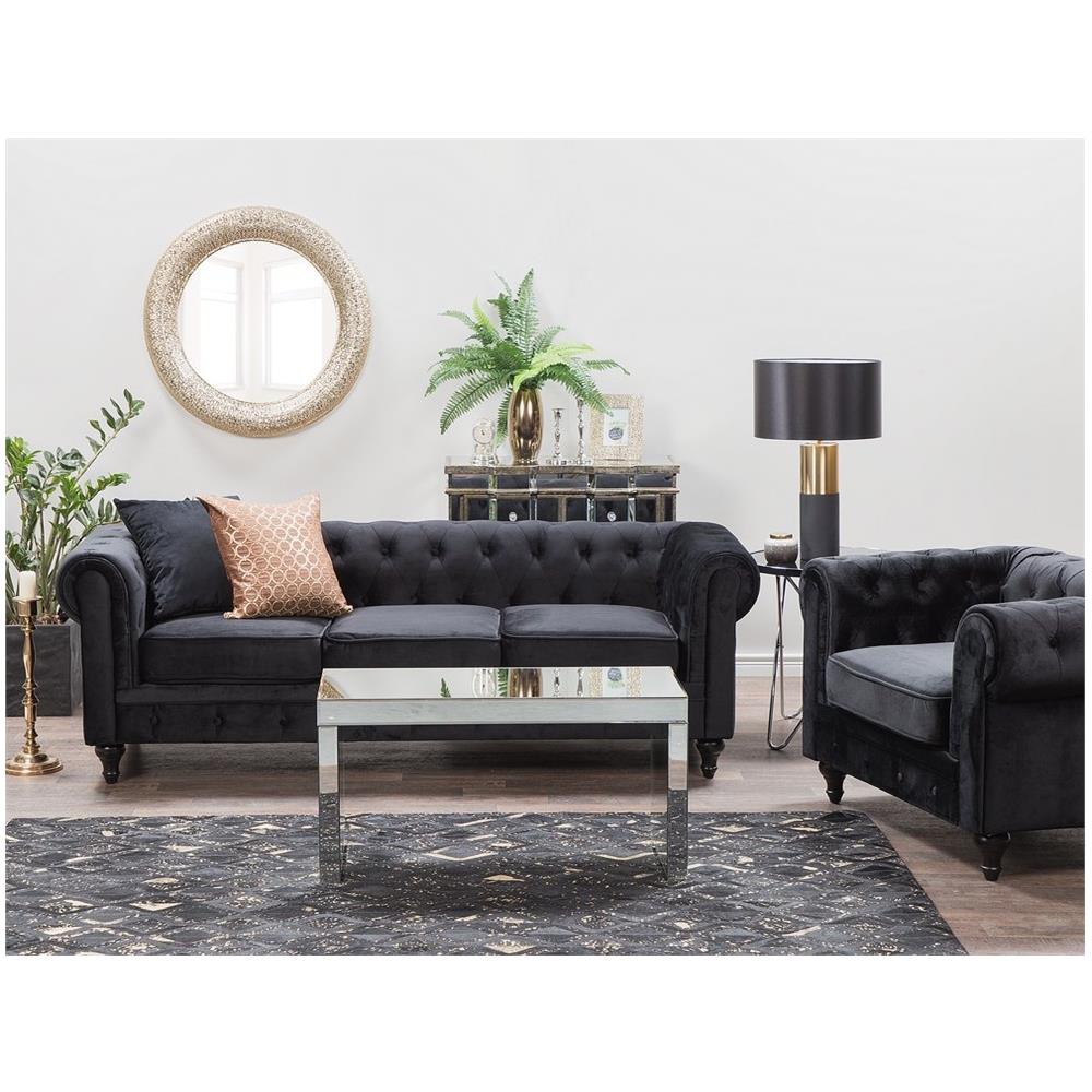 Divano Vintage A 3 Posti In Tessuto Nero Chesterfield - Foto 2