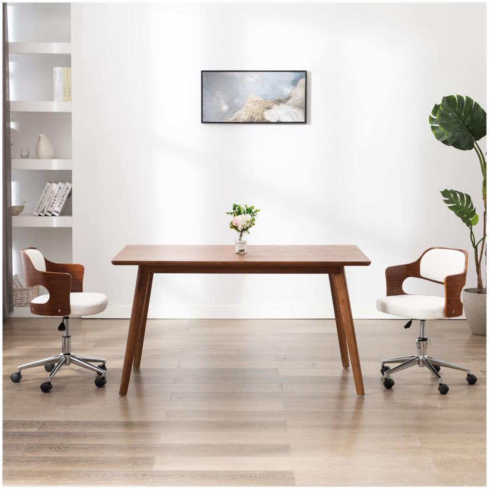 Sedia Da Pranzo Girevole Bianca In Legno Ricurvo E Similpelle - Foto 1