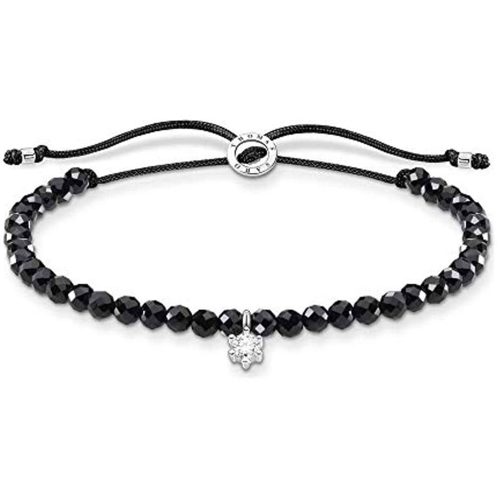 , Braccialetto Con Perle Nere E Pietra Bianca, In Argento Sterling 925, Lunghezza 13 - 20 Cm - Foto 1