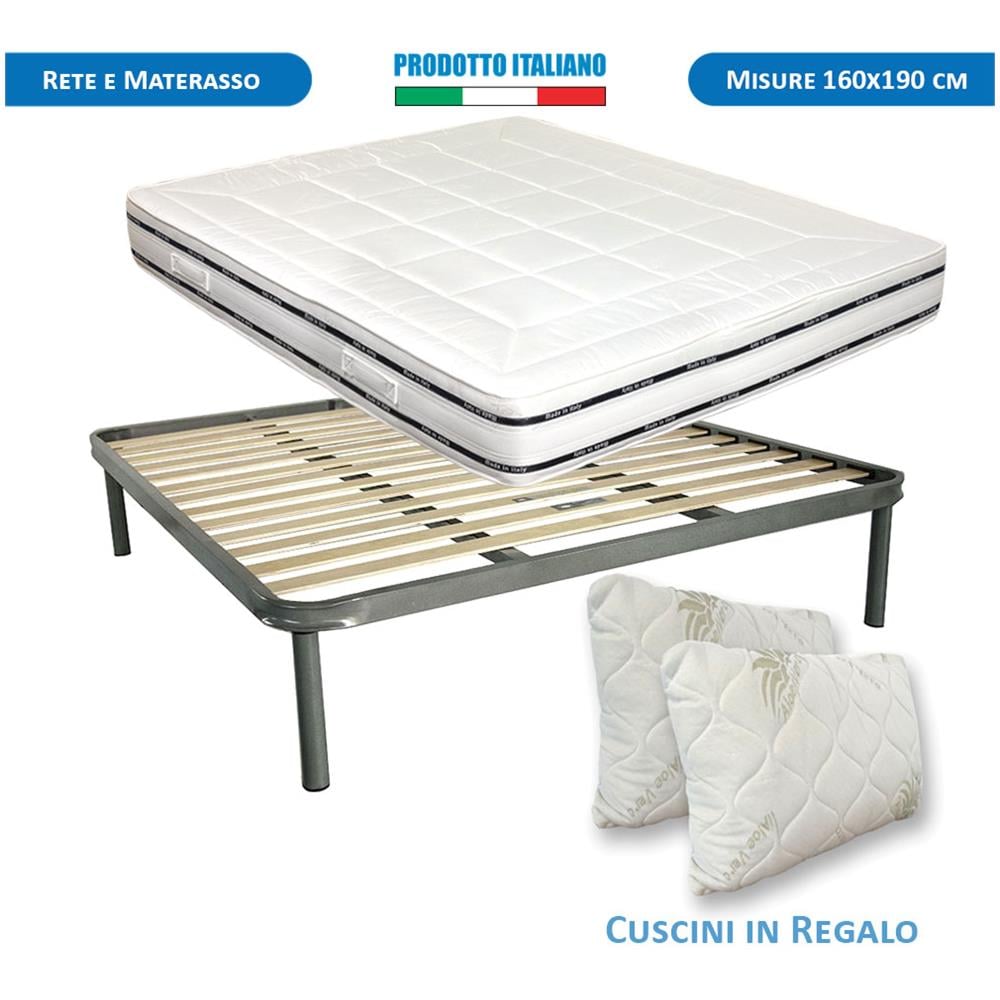 Kit Materasso Memory E Rete Ortopedica Finlandia Per Letto Matrimoniale 160x190, Rete In Metallo A Doghe Flessibili, Cuscino Fiocco Memory Incluso - Foto 1