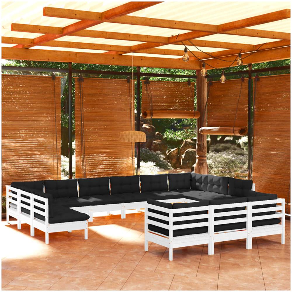 Set Divani Da Giardino 13 Pz Con Cuscini Bianchi Legno Di Pino - Foto 1