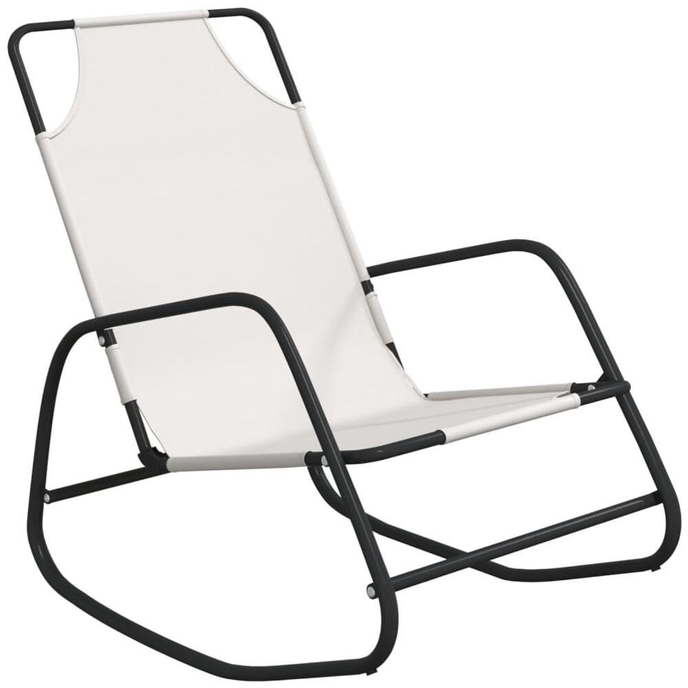 Lettino Prendisole a Dondolo in Acciaio e Textilene Crema - Foto 2