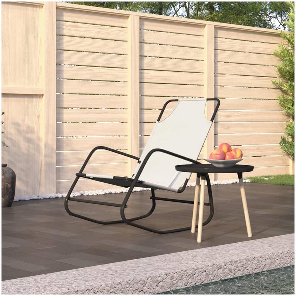 Lettino Prendisole a Dondolo in Acciaio e Textilene Crema - Foto 1