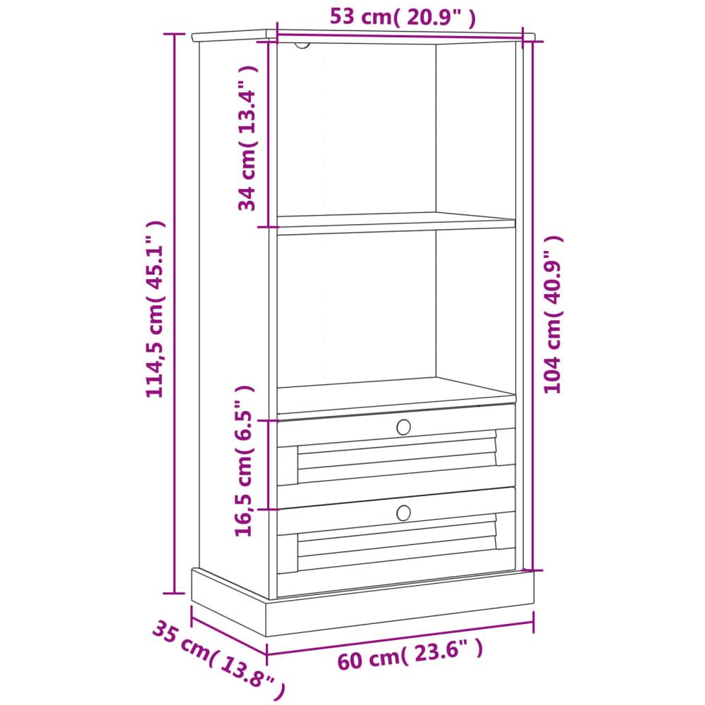 Libreria Vigo 60x35x114,5 Cm In Legno Massello Di Pino Grigio - Foto 2