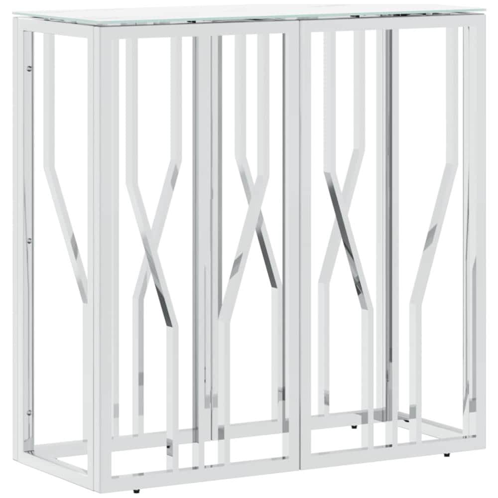 Tavolino Consolle Argento 70x30x70 Cm In Acciaio Inox E Vetro - Foto 2
