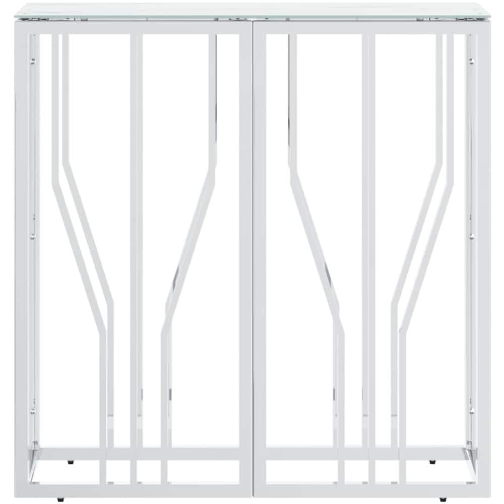 Tavolino Consolle Argento 70x30x70 Cm In Acciaio Inox E Vetro - Foto 3