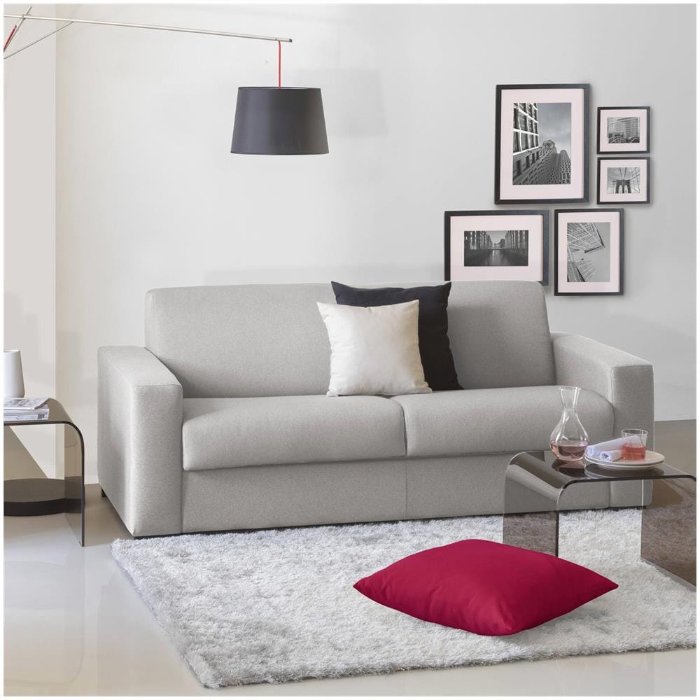 Divano Letto Algisa, Divano A 2 Posti Large, 100% Made In Italy, Sofà Soggiorno Con Apertura Girevole, In Tessuto Imbottito, Con Braccioli Slim, Cm 180x95h90, Grigio - Foto 1