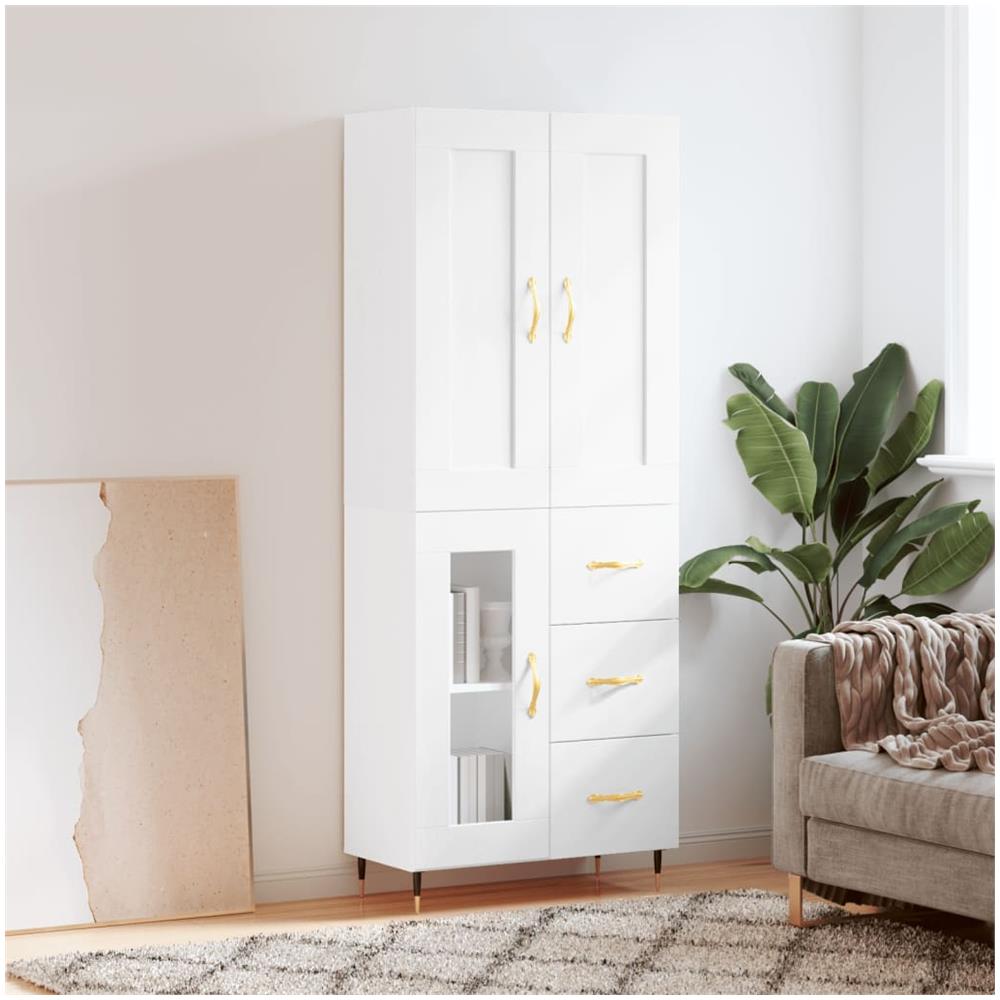 Credenza Bianca 69,5x34x180 Cm In Legno Multistrato - Foto 1