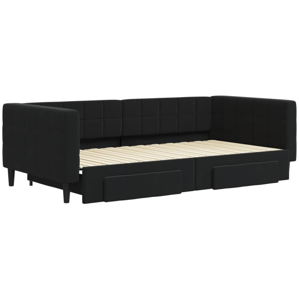 Divano Letto Estraibile Con Cassetti Nero 100x200 Cm In Velluto - Foto 2