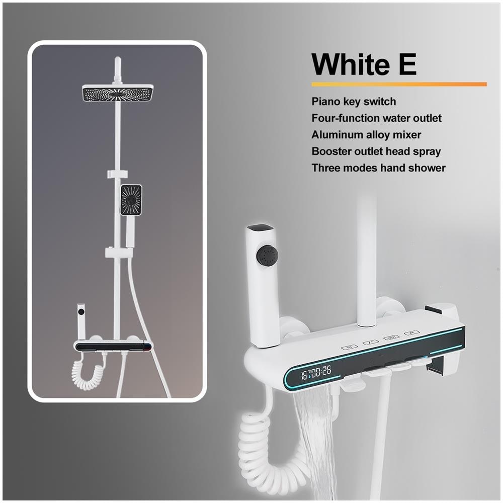 Colonna doccia, Blackswan, Tipo M271, modello bianco, 4 vie, termostato, display LCD, doccia a pressione e bocca mobile nascosta, dimensioni 25 x 9 cm - Foto 1