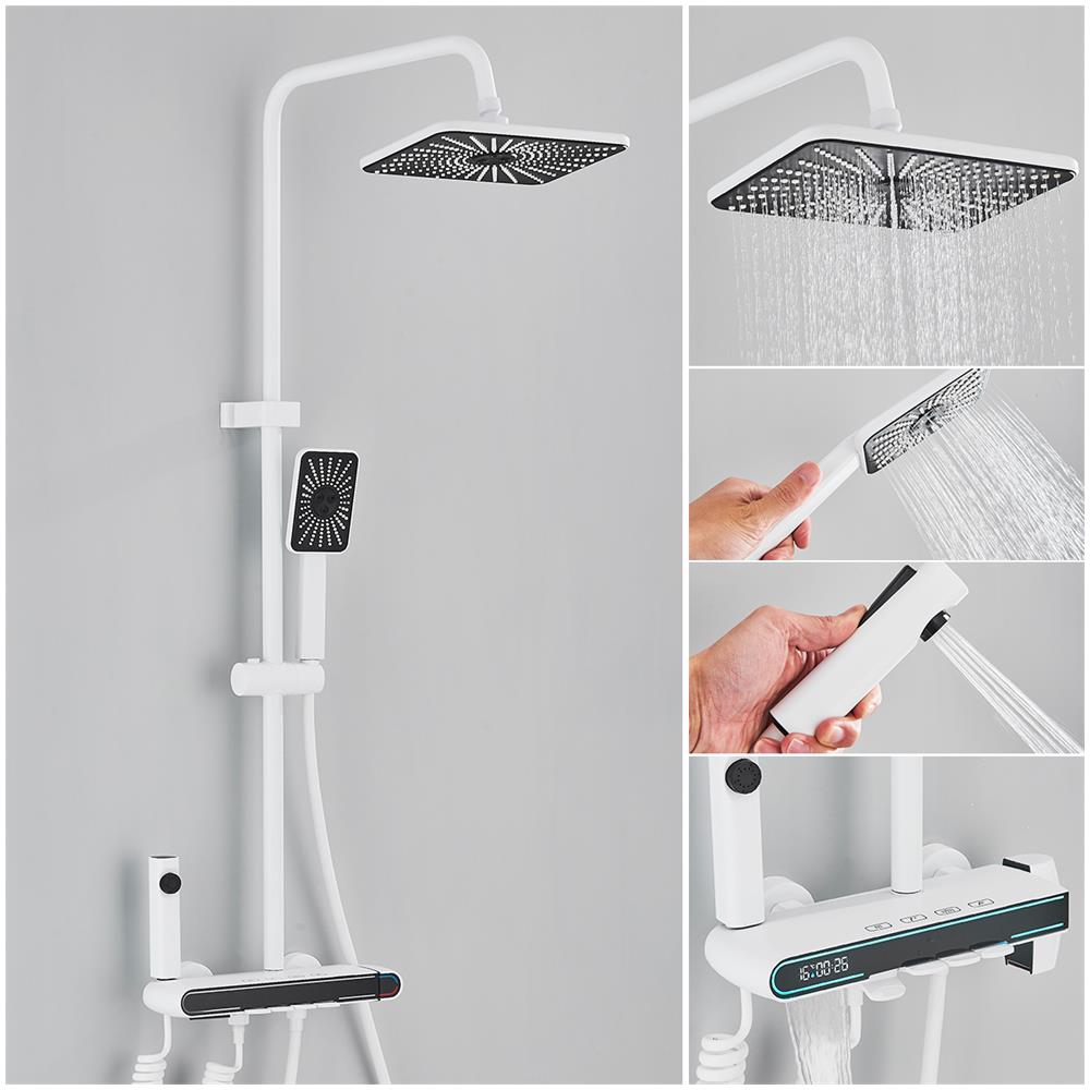 Colonna doccia, Blackswan, Tipo M271, modello bianco, 4 vie, termostato, display LCD, doccia a pressione e bocca mobile nascosta, dimensioni 25 x 9 cm - Foto 2