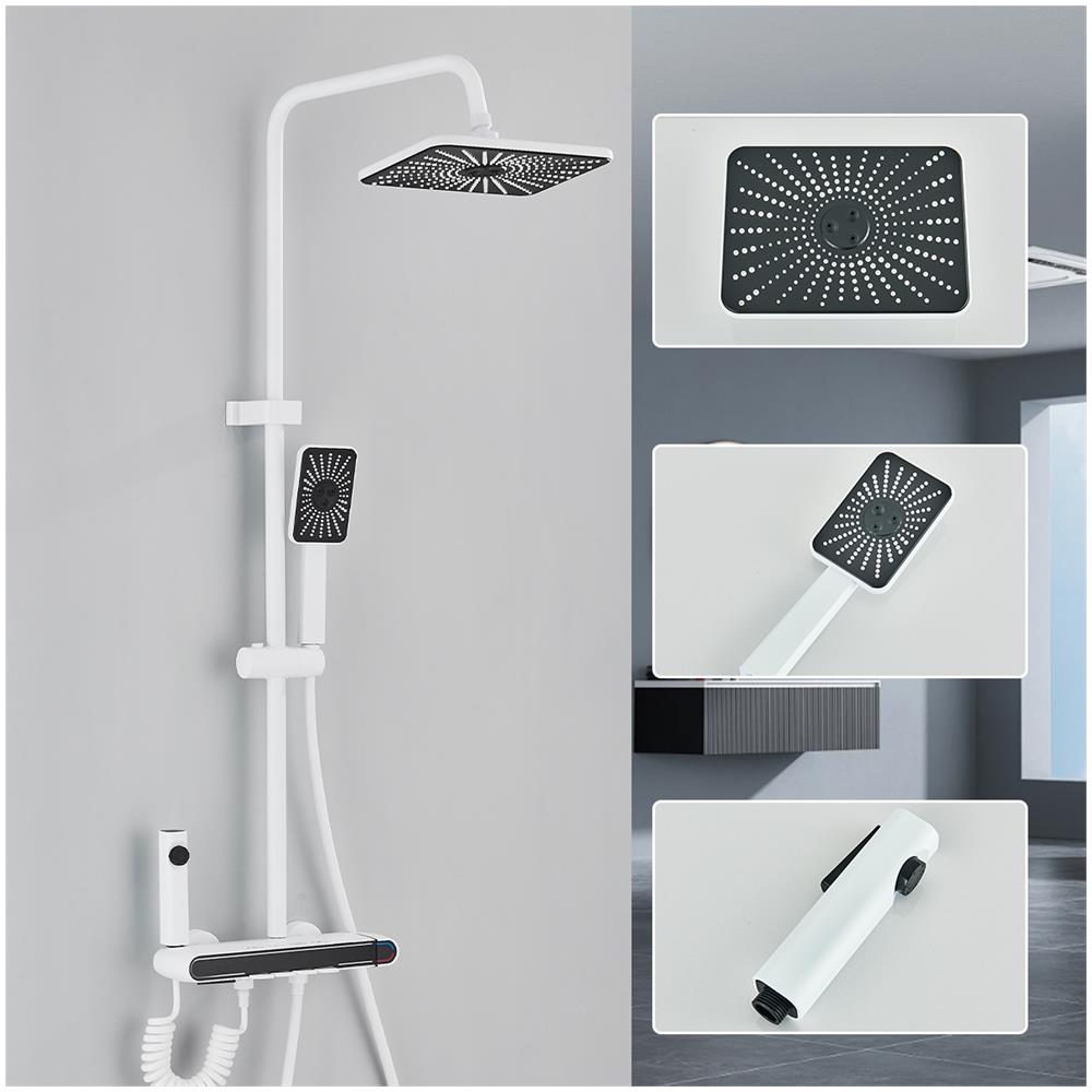 Colonna doccia, Blackswan, Tipo M271, modello bianco, 4 vie, termostato, display LCD, doccia a pressione e bocca mobile nascosta, dimensioni 25 x 9 cm - Foto 3